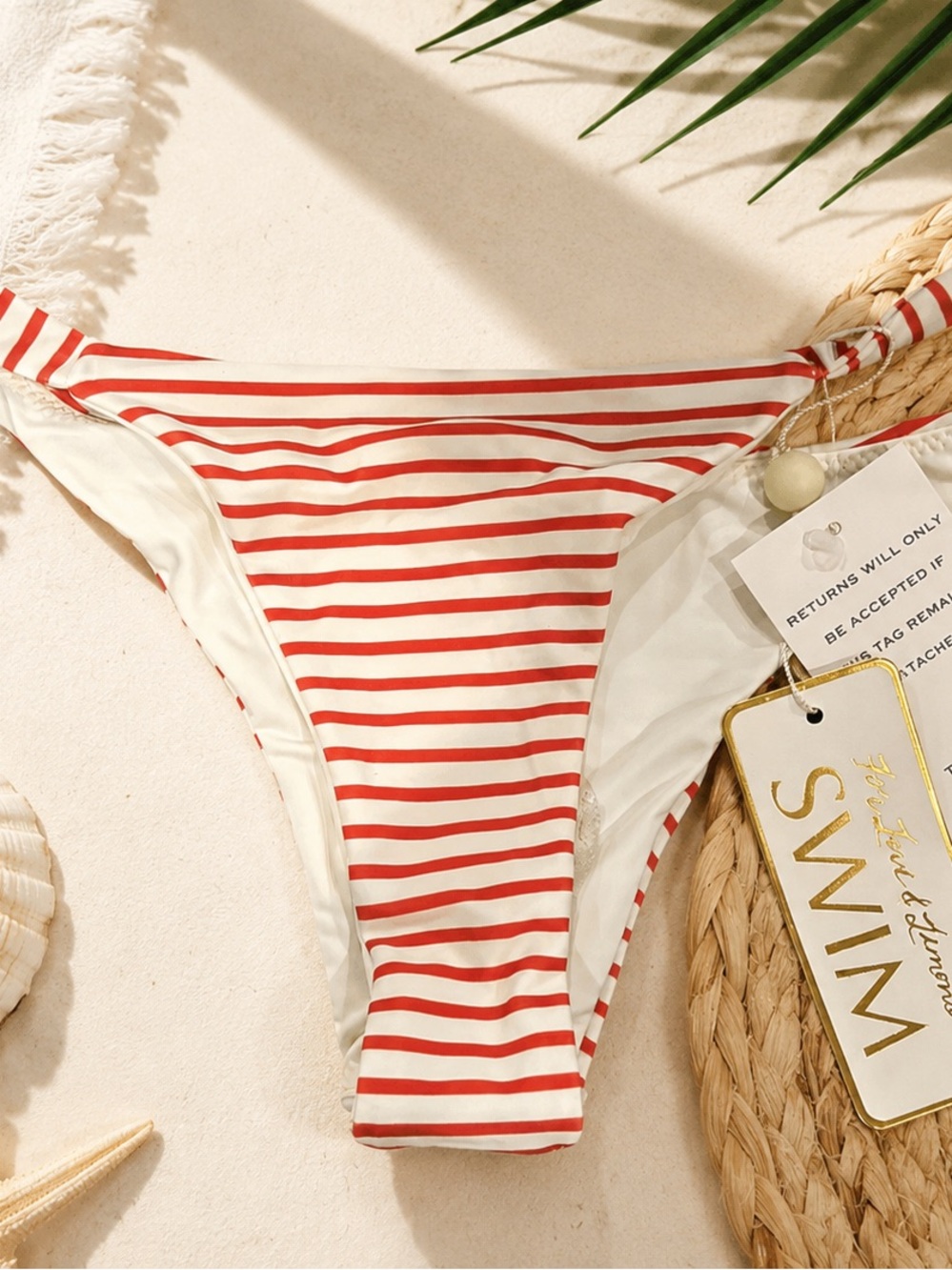 For Love & Lemons Red White Stripe Bikini Bottom Swim Size S NWT
